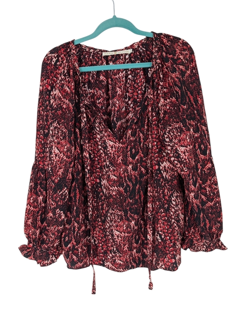 Marie Oliver 100% Silk Snakeskin Print Blouse Flowy Top Boho Size XL